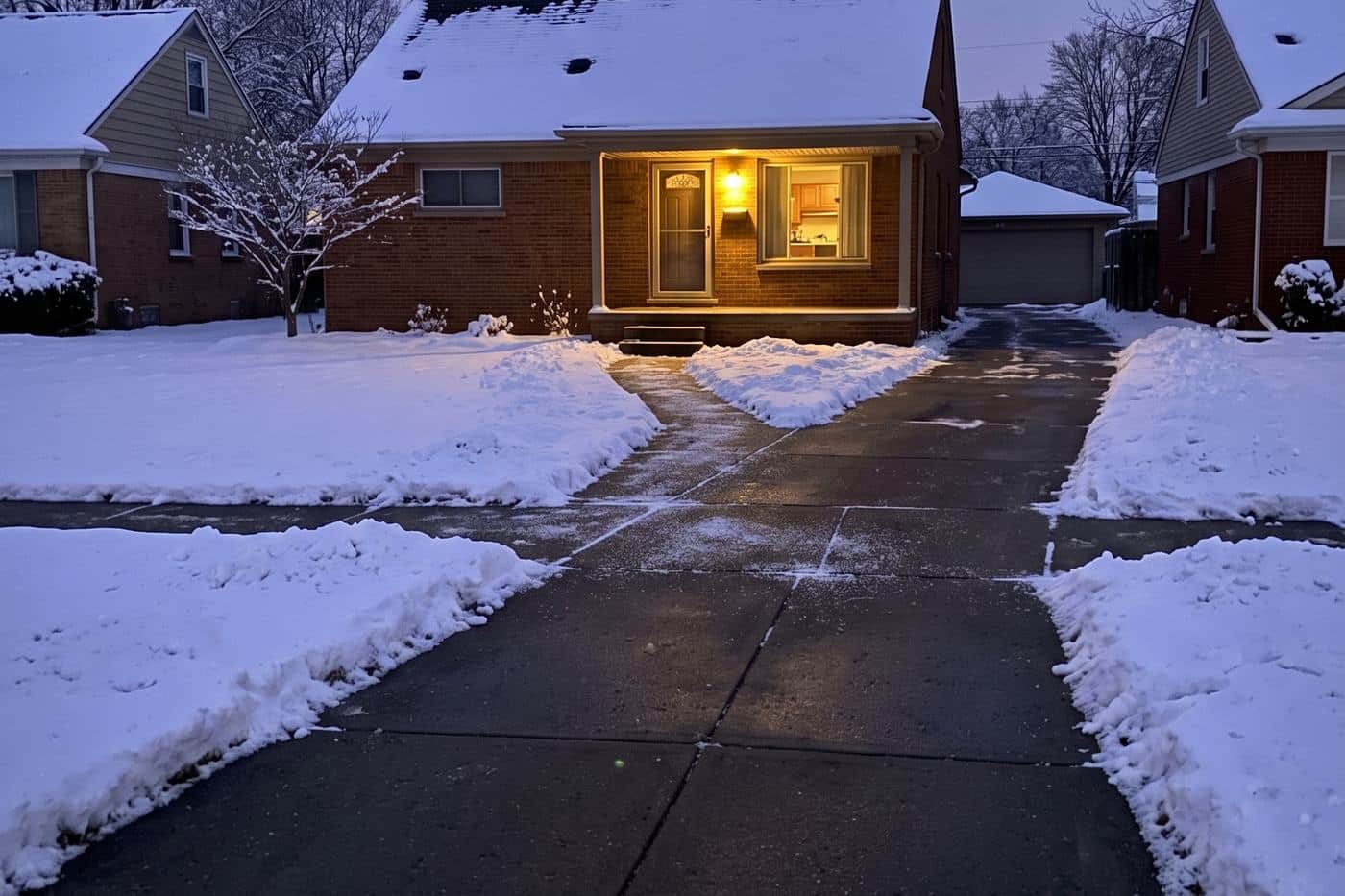 Driveway, walkway and front steps cleared before dawn at a Detroit area home